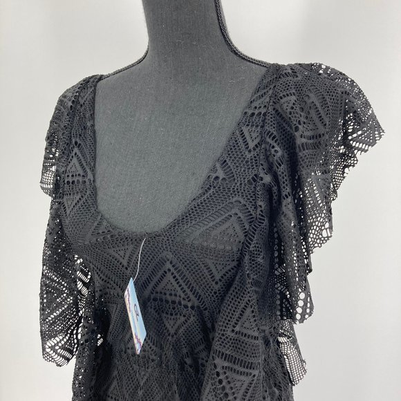 Crochet Swimsuit Cover Up Beach Dress Black S/M - Picture 3 of 4
